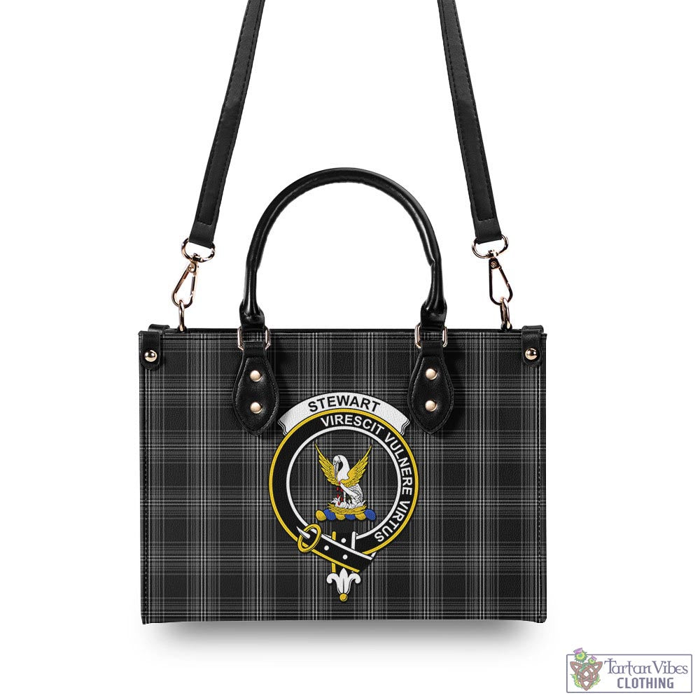 Tartan Vibes Clothing Stewart Mourning Tartan Luxury Leather Handbags with Family Crest