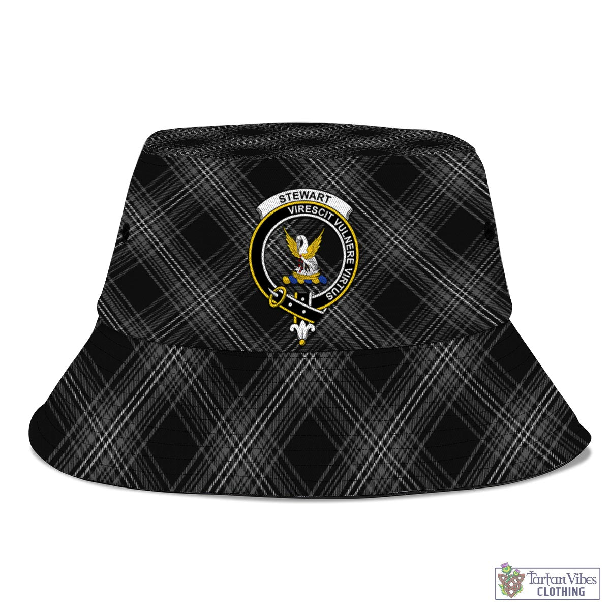 Tartan Vibes Clothing Stewart Mourning Tartan Bucket Hat with Family Crest