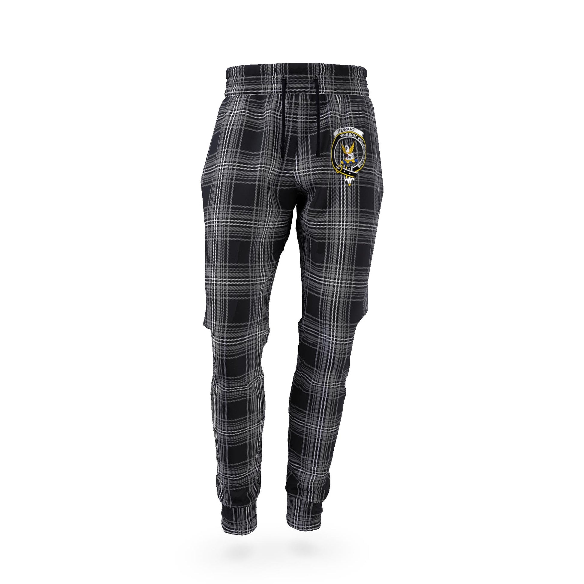 Stewart Mourning Tartan Joggers Pants with Family Crest - Tartan Vibes Clothing