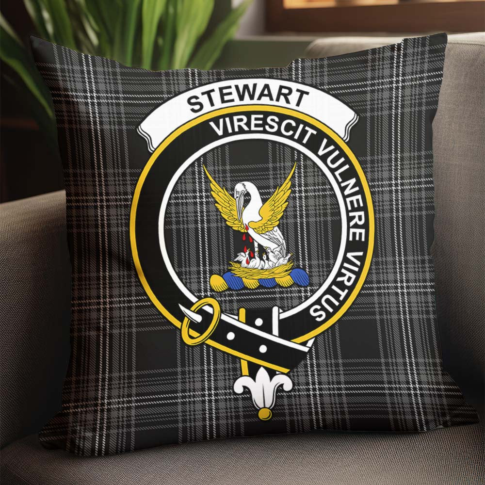 Stewart Mourning Tartan Pillow Cover with Family Crest - Tartanvibesclothing