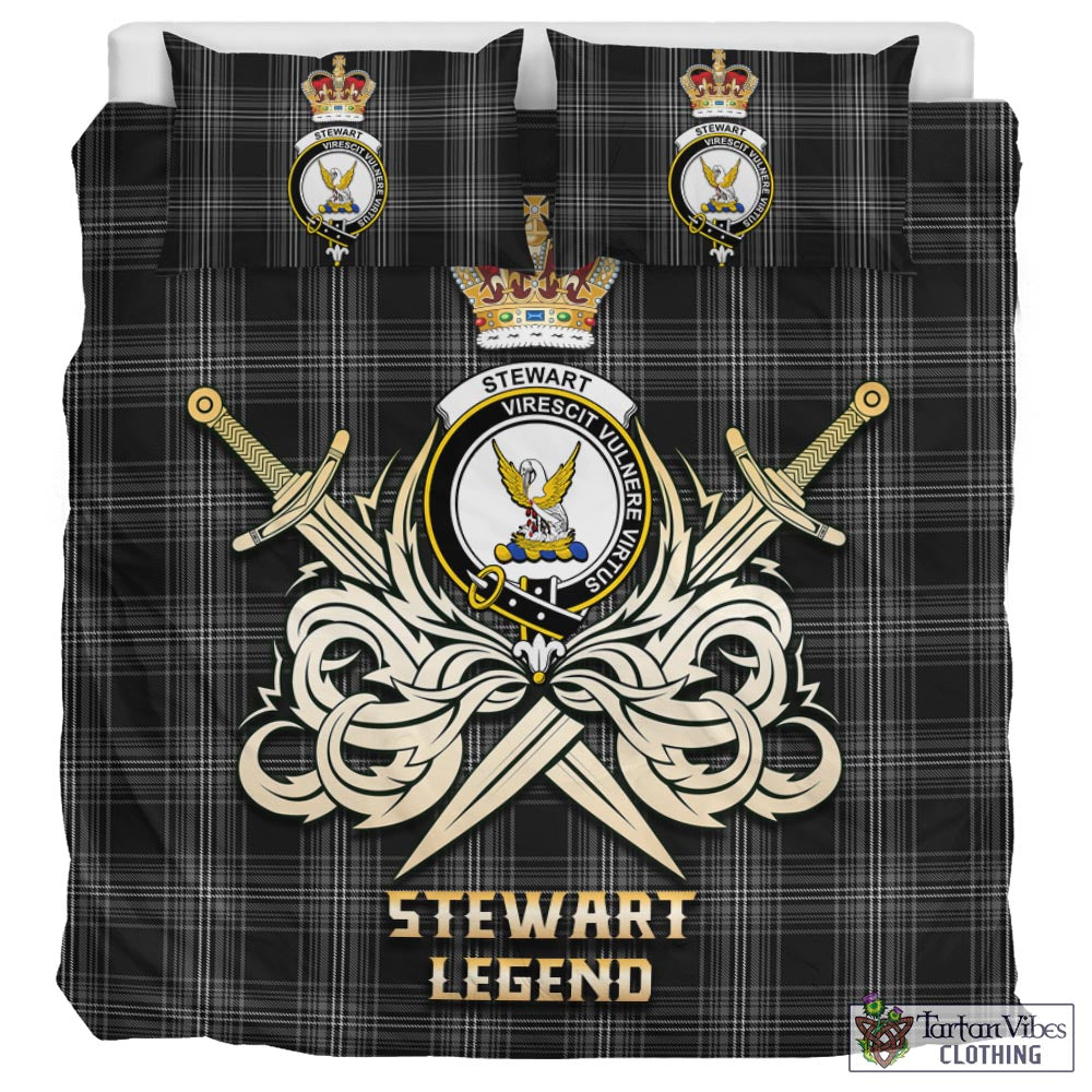 Tartan Vibes Clothing Stewart Mourning Tartan Bedding Set with Clan Crest and the Golden Sword of Courageous Legacy