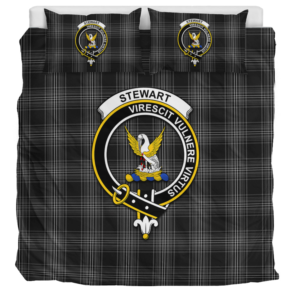 Stewart Mourning Tartan Bedding Set with Family Crest UK Bedding Set UK Super King 104*94 inch - Tartan Vibes Clothing