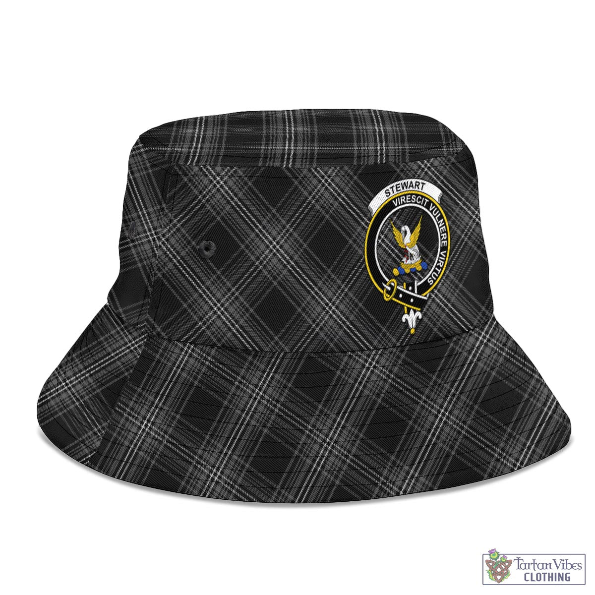 Tartan Vibes Clothing Stewart Mourning Tartan Bucket Hat with Family Crest