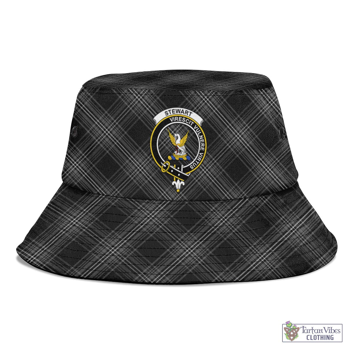 Tartan Vibes Clothing Stewart Mourning Tartan Bucket Hat with Family Crest