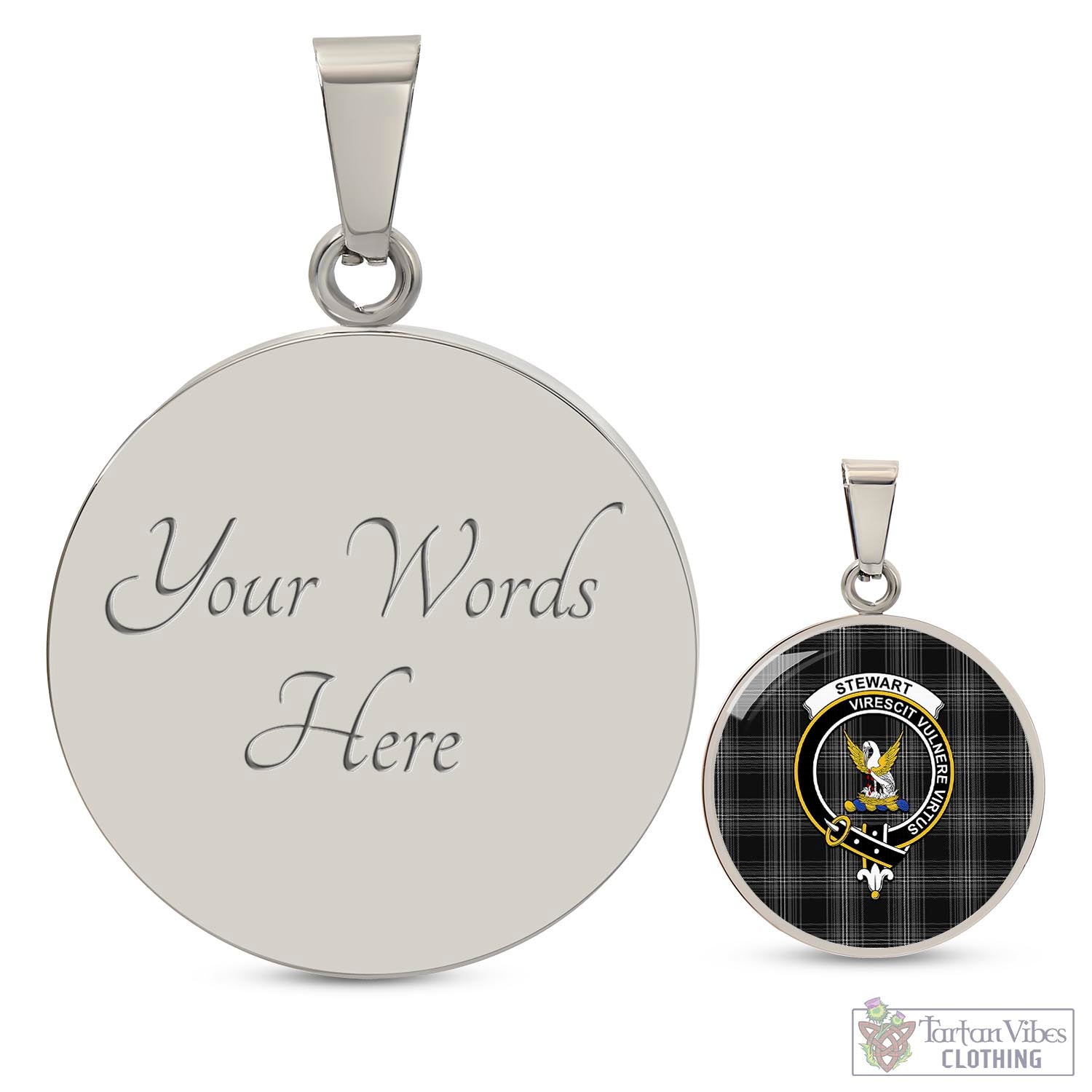 Tartan Vibes Clothing Stewart Mourning Tartan Circle Necklace with Family Crest