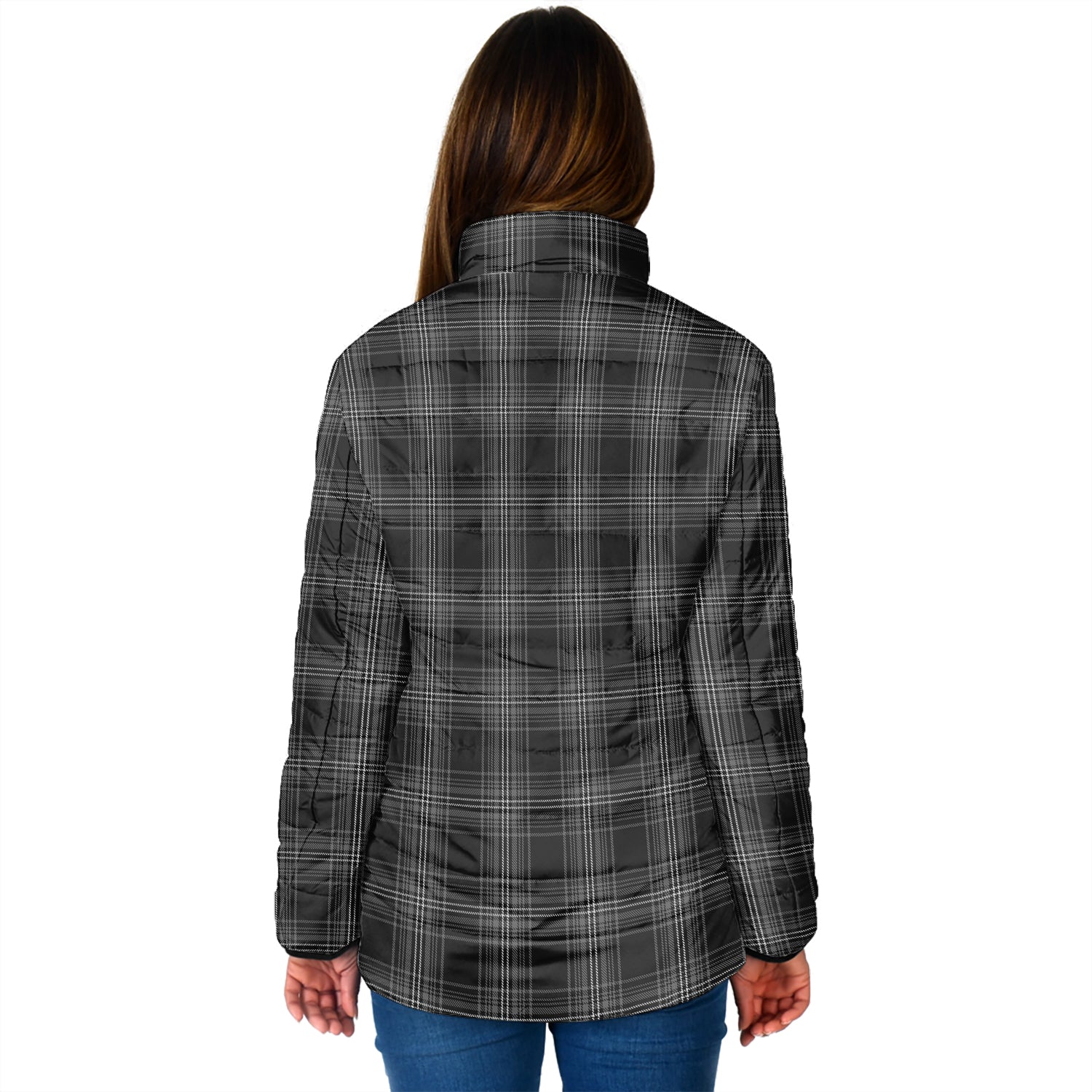 Stewart Mourning Tartan Padded Jacket with Family Crest - Tartan Vibes Clothing