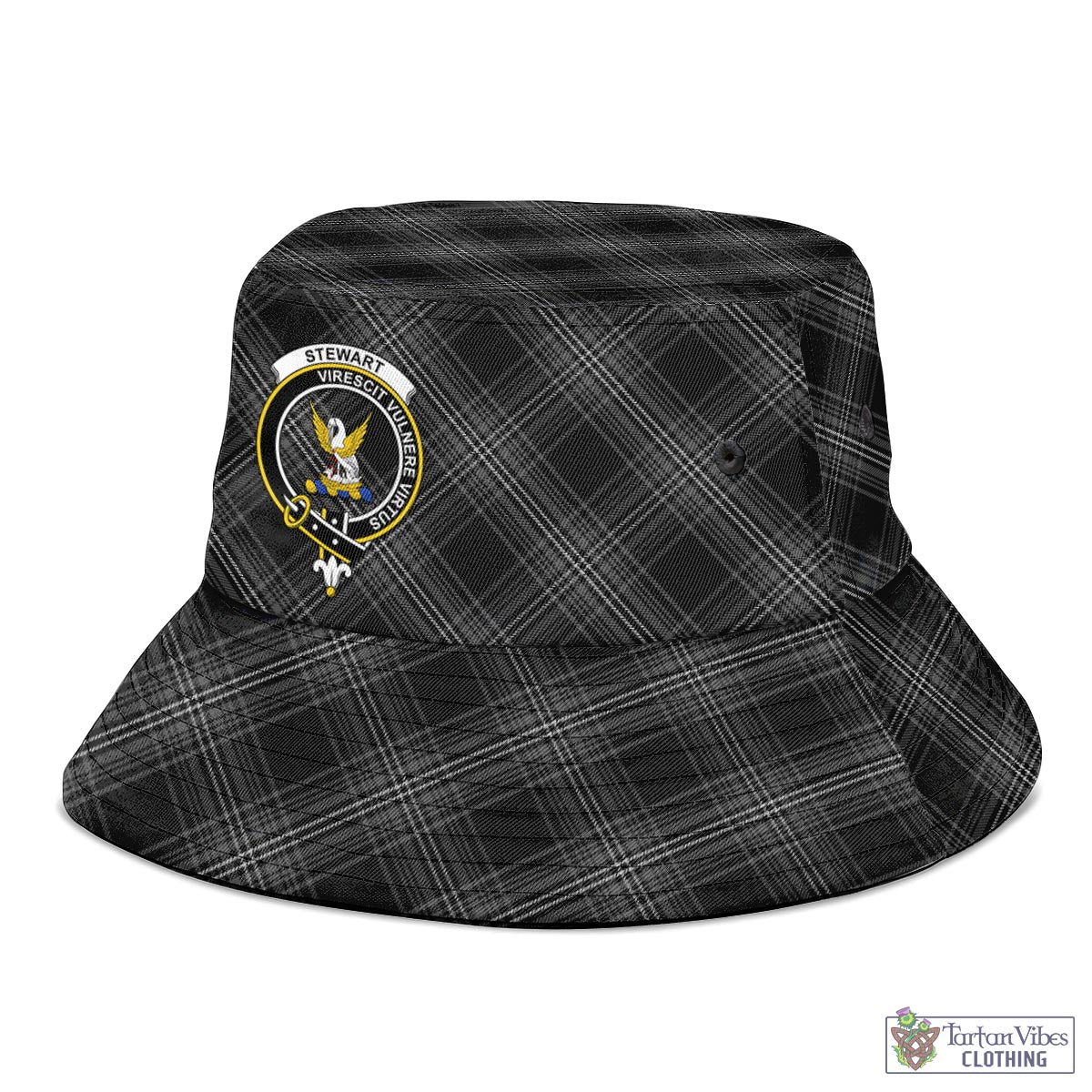 Tartan Vibes Clothing Stewart Mourning Tartan Bucket Hat with Family Crest