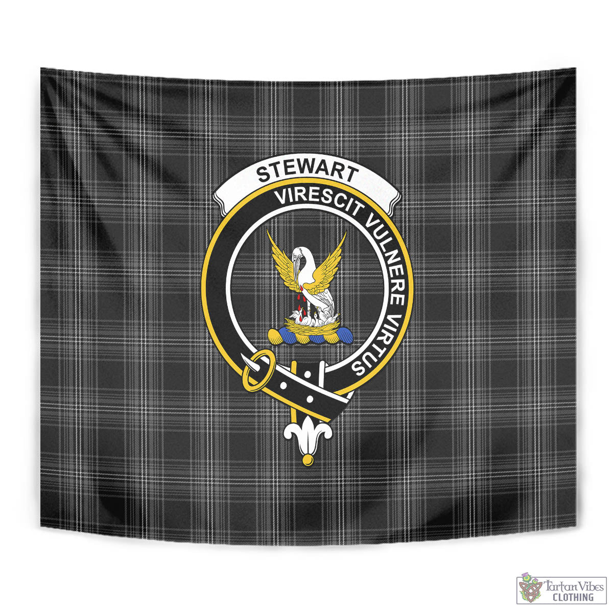 Tartan Vibes Clothing Stewart Mourning Tartan Tapestry Wall Hanging and Home Decor for Room with Family Crest