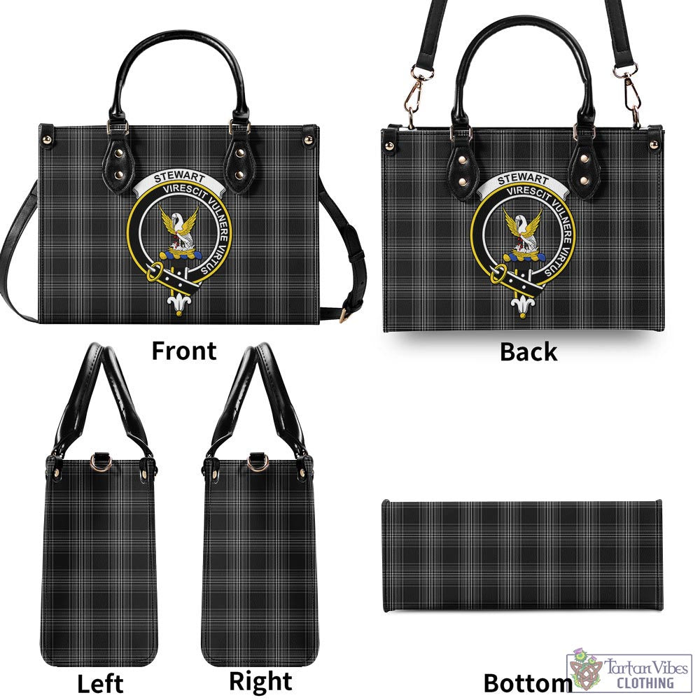 Tartan Vibes Clothing Stewart Mourning Tartan Luxury Leather Handbags with Family Crest