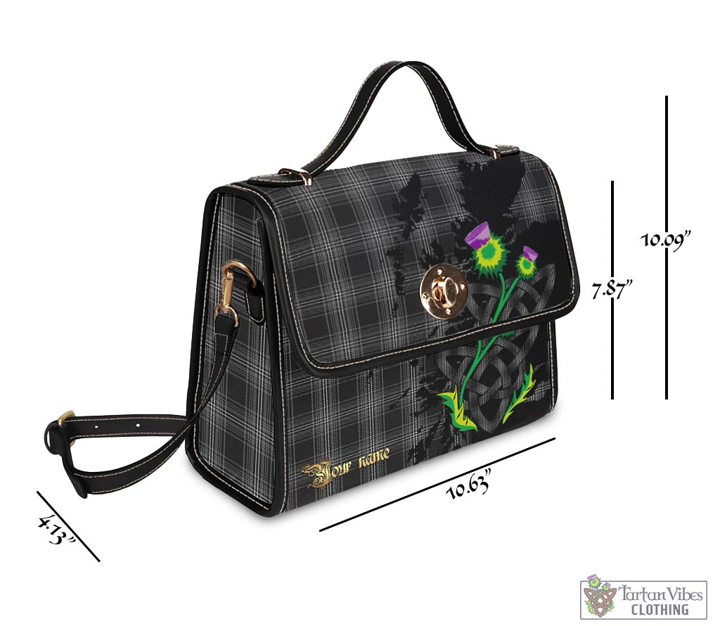 Tartan Vibes Clothing Stewart Mourning Tartan Waterproof Canvas Bag with Scotland Map and Thistle Celtic Accents