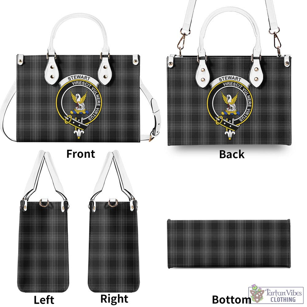 Tartan Vibes Clothing Stewart Mourning Tartan Luxury Leather Handbags with Family Crest