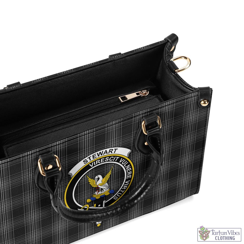 Tartan Vibes Clothing Stewart Mourning Tartan Luxury Leather Handbags with Family Crest