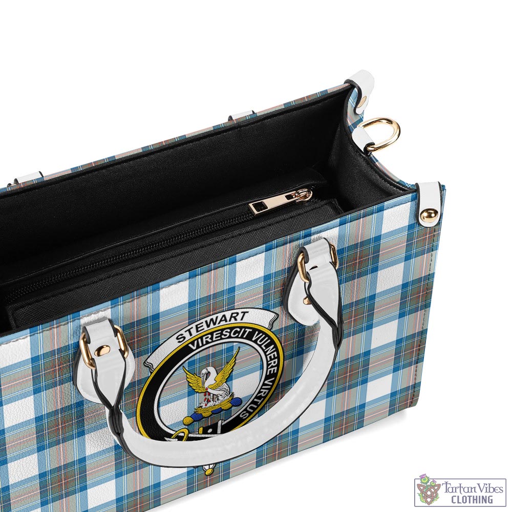 Tartan Vibes Clothing Stewart Muted Blue Tartan Luxury Leather Handbags with Family Crest