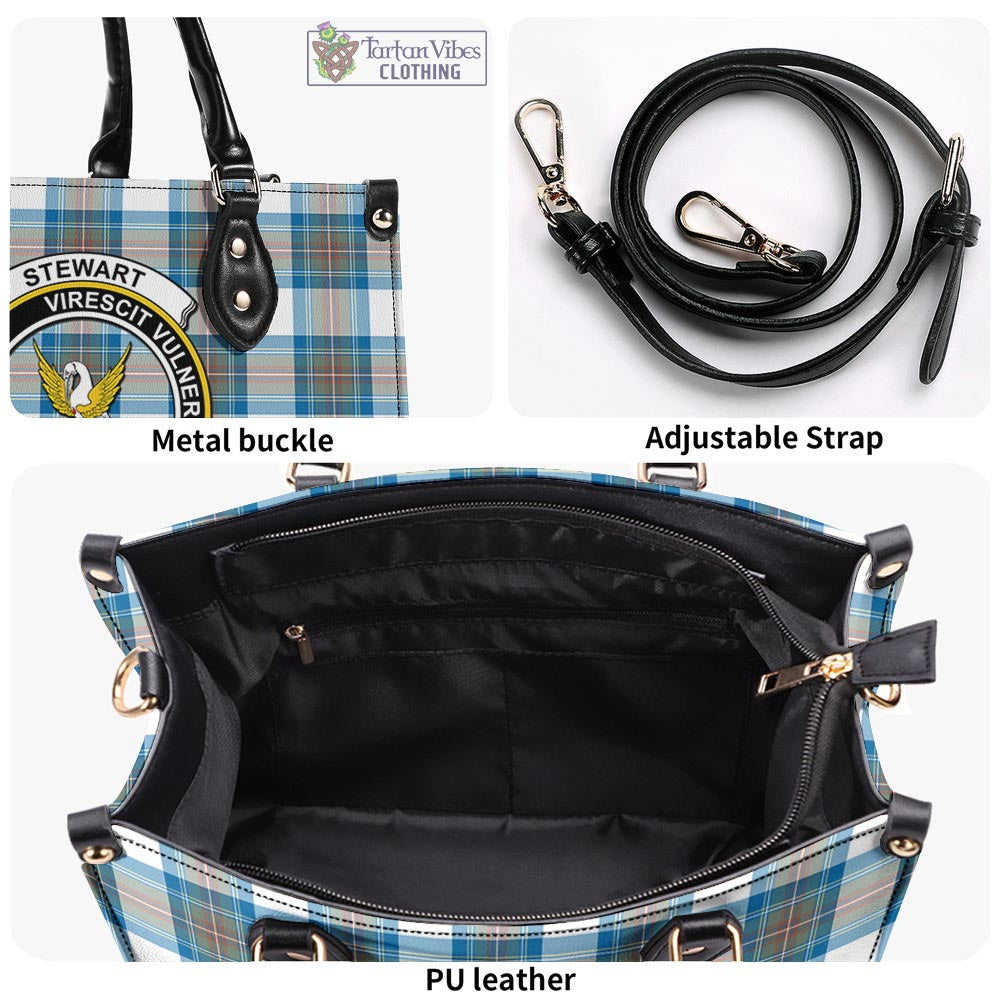 Tartan Vibes Clothing Stewart Muted Blue Tartan Luxury Leather Handbags with Family Crest