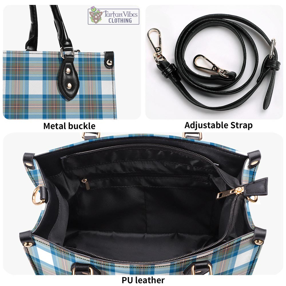 Tartan Vibes Clothing Stewart Muted Blue Tartan Luxury Leather Handbags