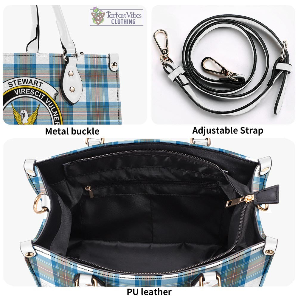 Tartan Vibes Clothing Stewart Muted Blue Tartan Luxury Leather Handbags with Family Crest