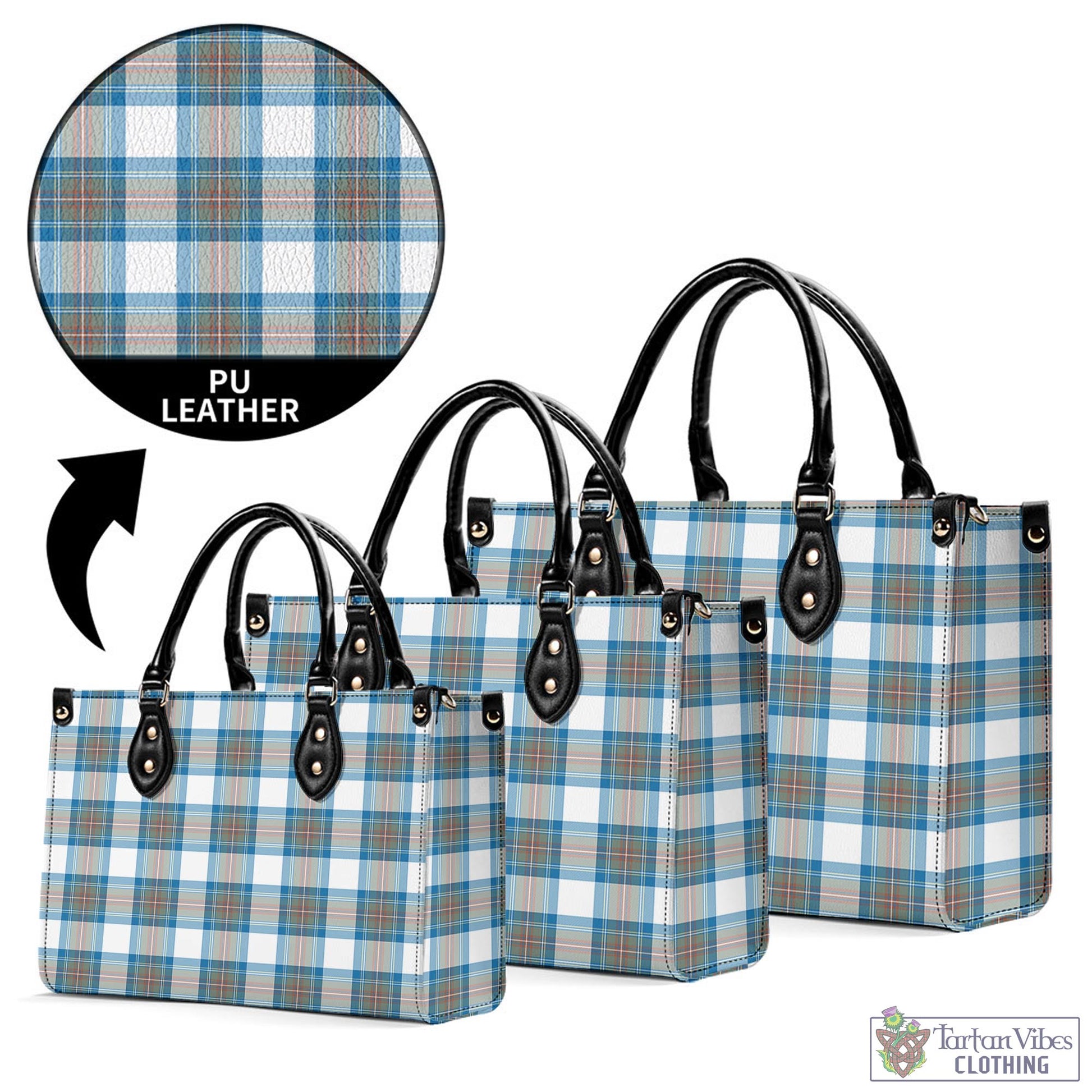 Tartan Vibes Clothing Stewart Muted Blue Tartan Luxury Leather Handbags