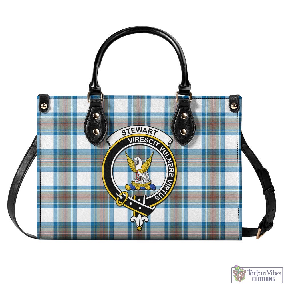 Tartan Vibes Clothing Stewart Muted Blue Tartan Luxury Leather Handbags with Family Crest