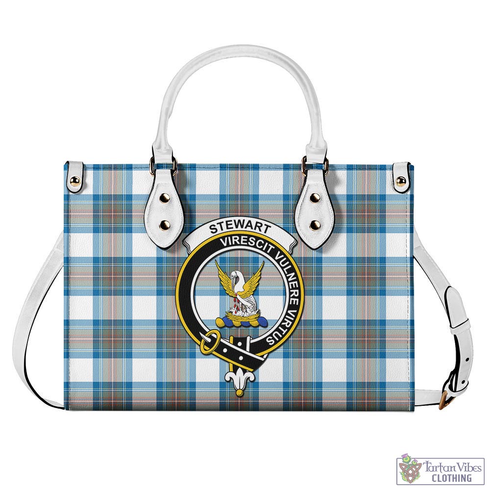 Tartan Vibes Clothing Stewart Muted Blue Tartan Luxury Leather Handbags with Family Crest