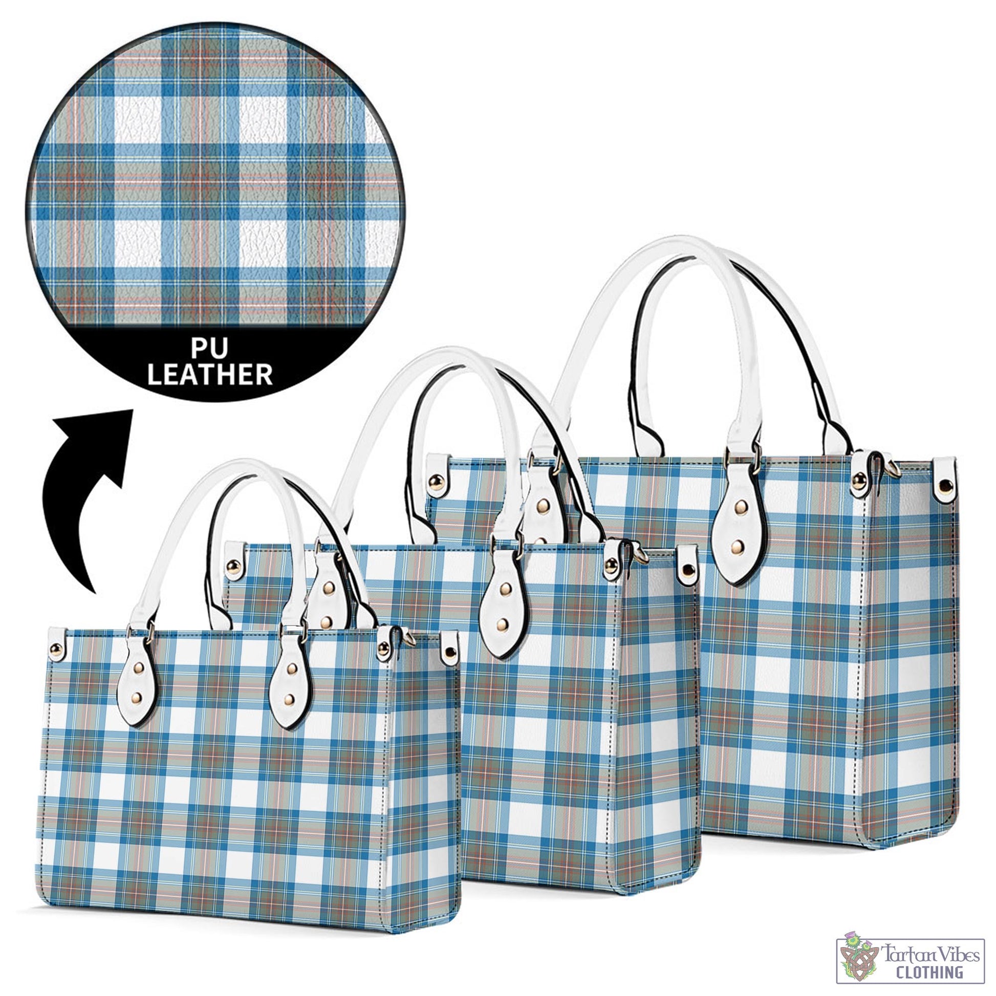 Tartan Vibes Clothing Stewart Muted Blue Tartan Luxury Leather Handbags