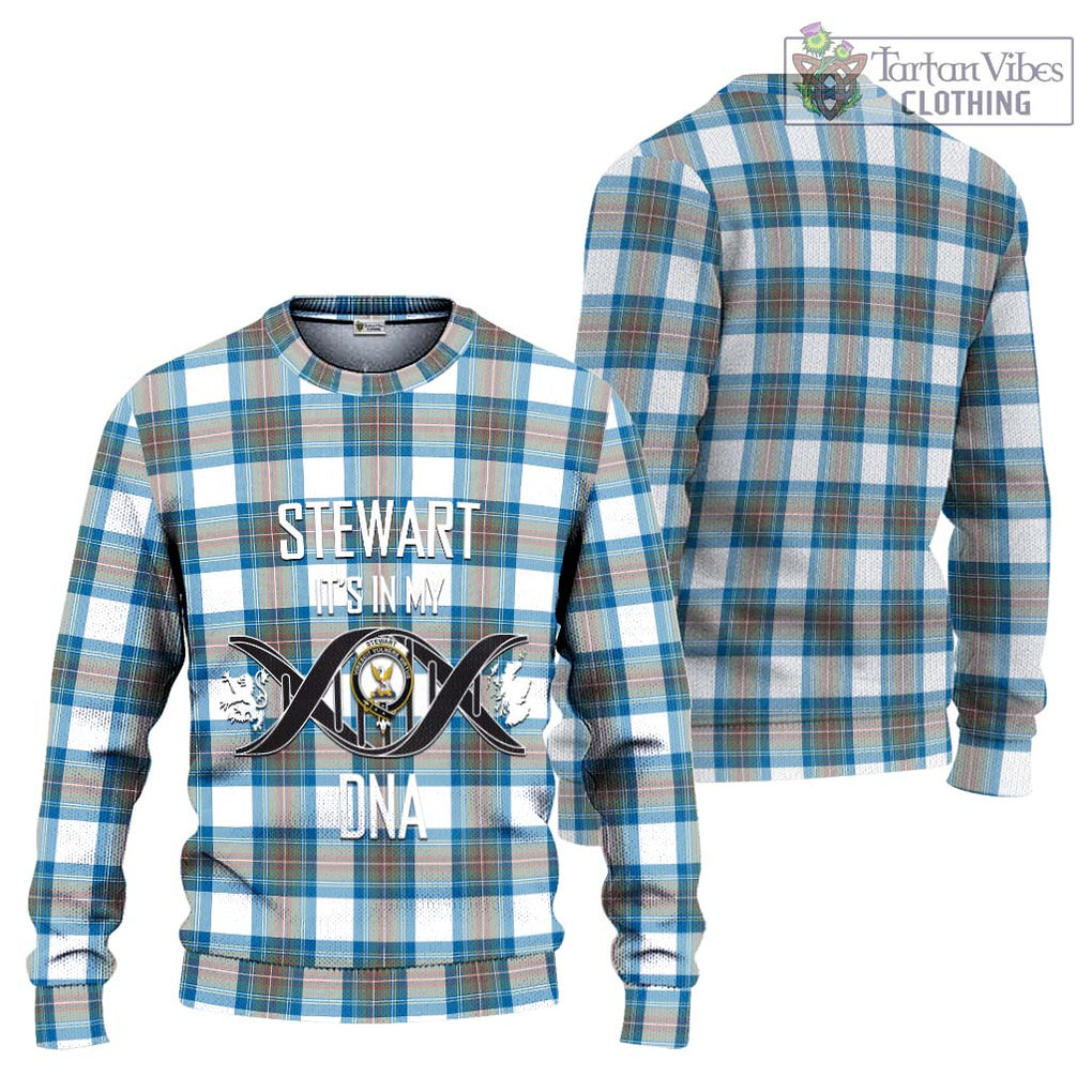 Stewart Muted Blue Tartan Knitted Sweater with Family Crest DNA In Me Style Unisex - Tartanvibesclothing Shop