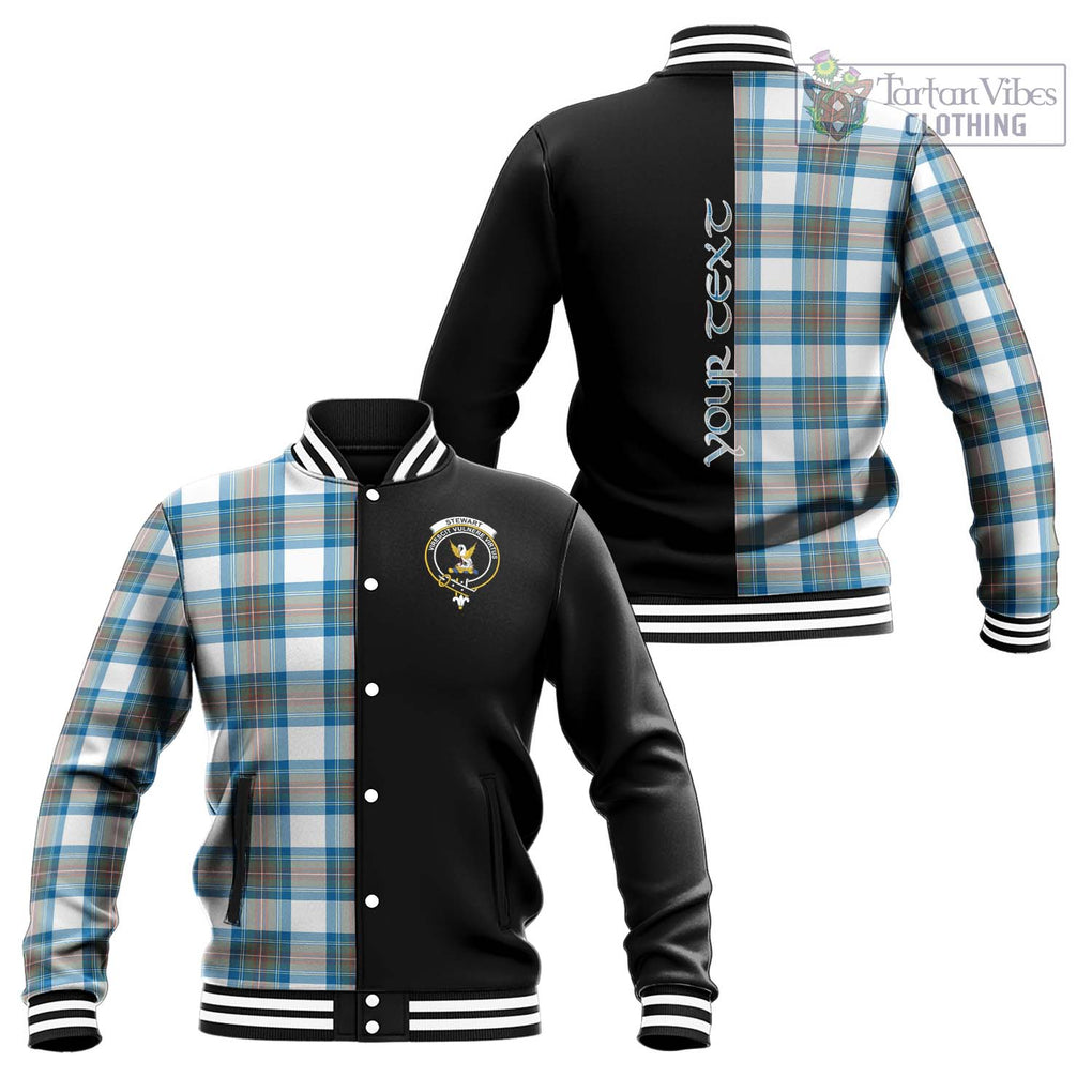 Stewart Muted Blue Tartan Baseball Jacket with Family Crest and Half Of Me Style Unisex - Tartanvibesclothing Shop