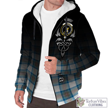 Stewart Muted Blue Tartan Sherpa Hoodie Featuring Alba Gu Brath Family Crest Celtic Inspired