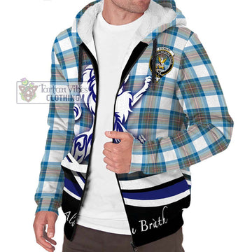 Stewart Muted Blue Tartan Sherpa Hoodie with Alba Gu Brath Regal Lion Emblem