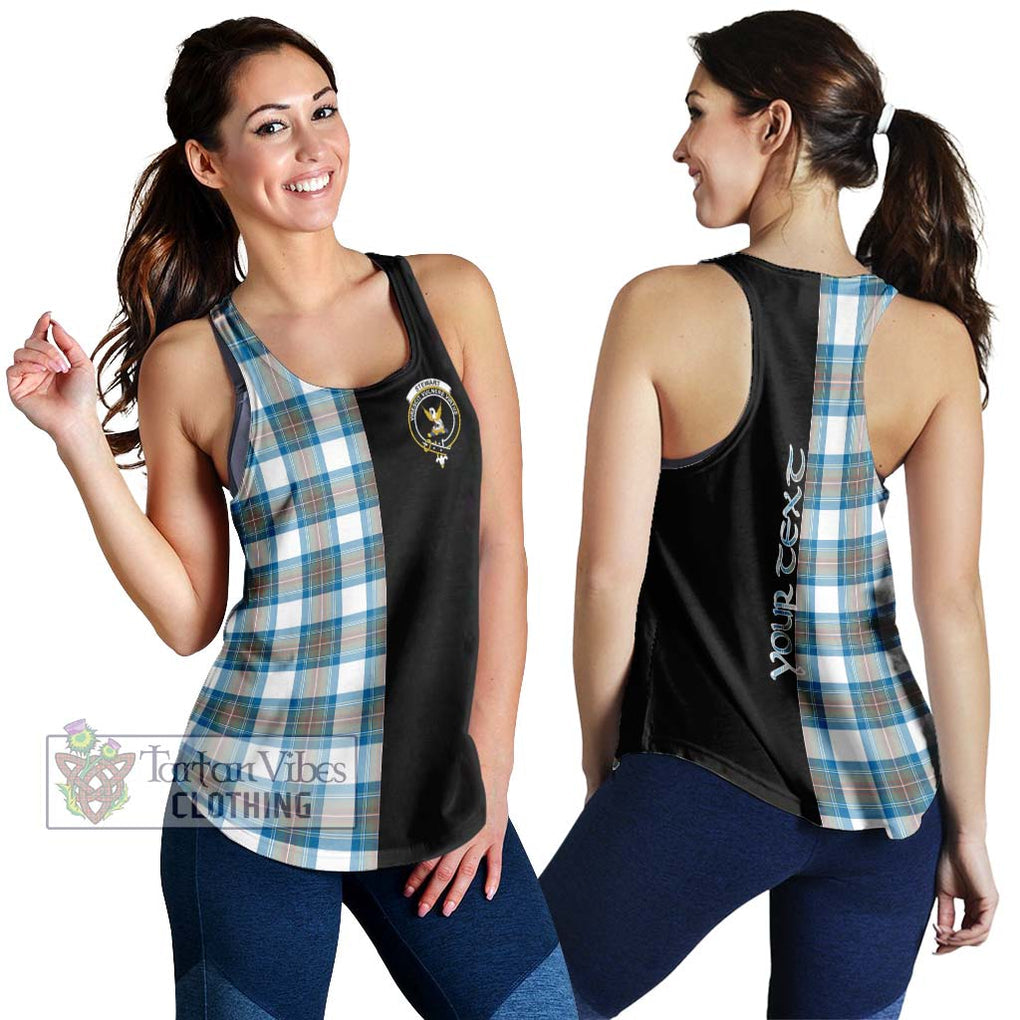 Stewart Muted Blue Tartan Women's Racerback Tanks with Family Crest and Half Of Me Style 4XL - Tartanvibesclothing Shop