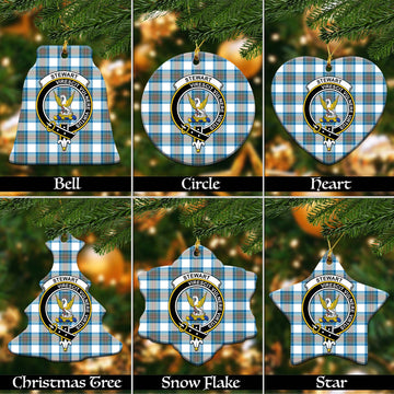 Stewart Muted Blue Tartan Christmas Ceramic Ornaments with Family Crest