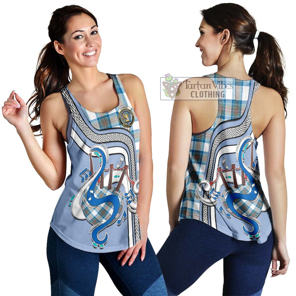 Stewart Muted Blue Tartan Women's Racerback Tanks with Epic Bagpipe Style 4XL - Tartanvibesclothing Shop