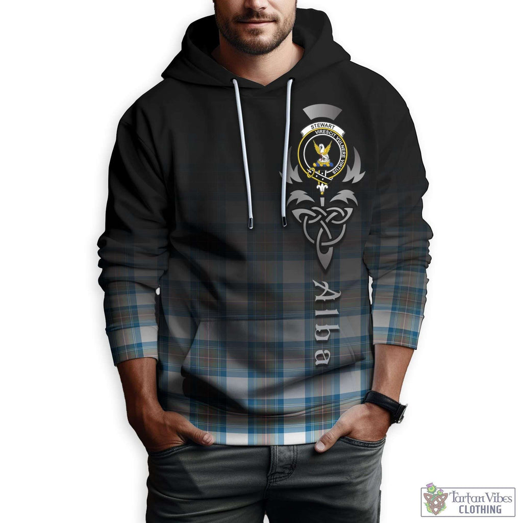 Tartan Vibes Clothing Stewart Muted Blue Tartan Hoodie Featuring Alba Gu Brath Family Crest Celtic Inspired