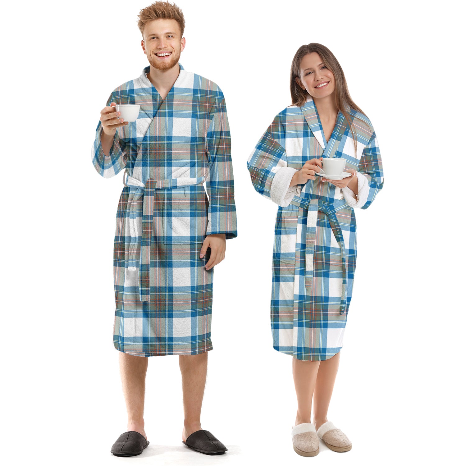 Stewart Muted Blue Tartan Bathrobe Unisex S - Tartan Vibes Clothing