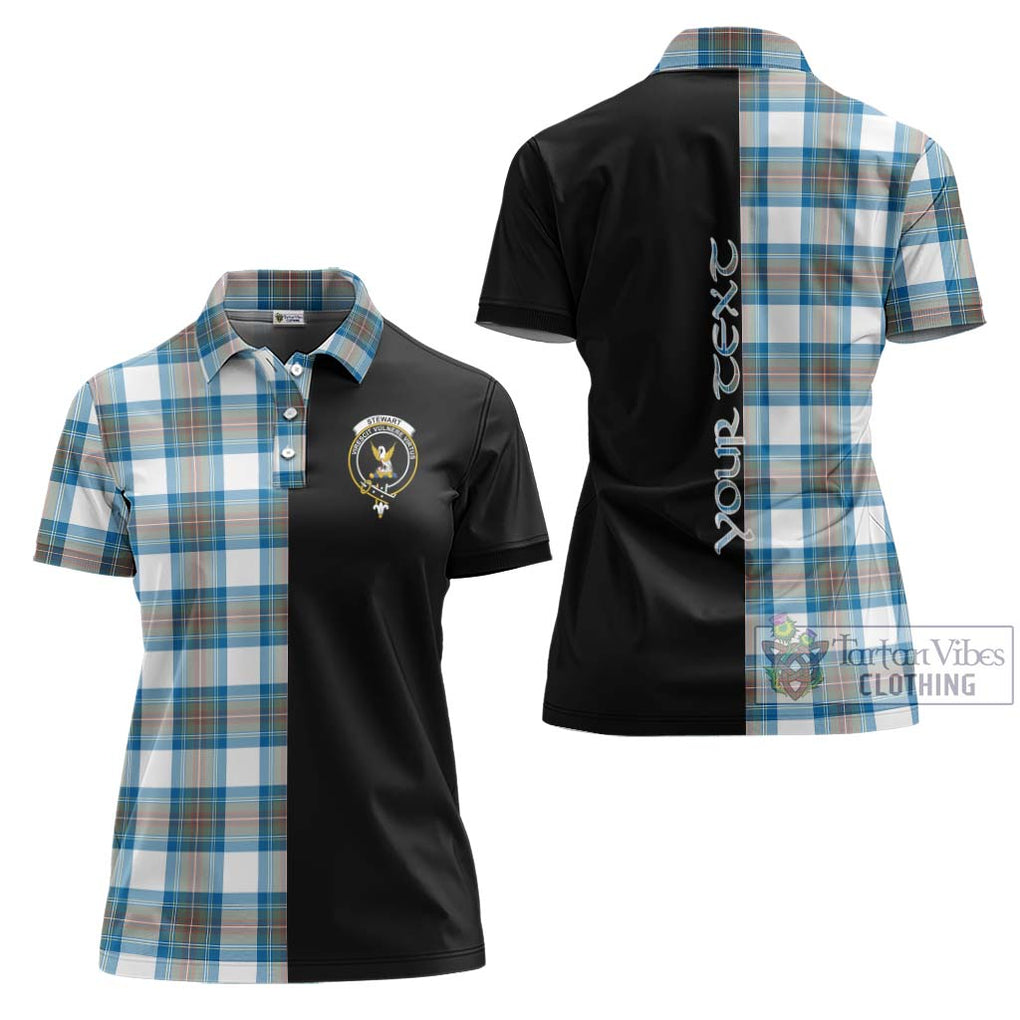 Stewart Muted Blue Tartan Women's Polo Shirt with Family Crest and Half Of Me Style Women - Tartanvibesclothing Shop