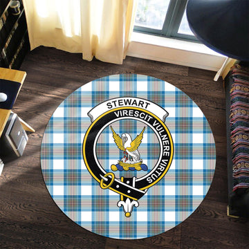 Stewart Muted Blue Tartan Round Rug with Family Crest