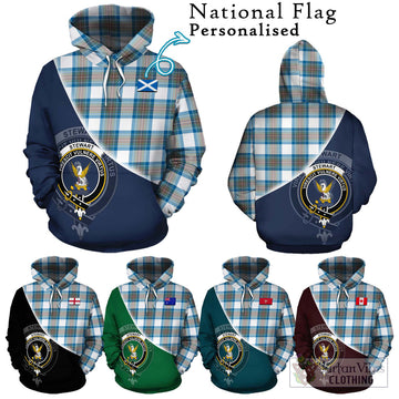 Stewart Muted Blue Tartan Hoodie with Personalised National Flag and Family Crest Half Style