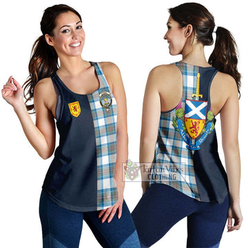 Stewart Muted Blue Tartan Women's Racerback Tanks Alba with Scottish Lion Royal Arm Half Style