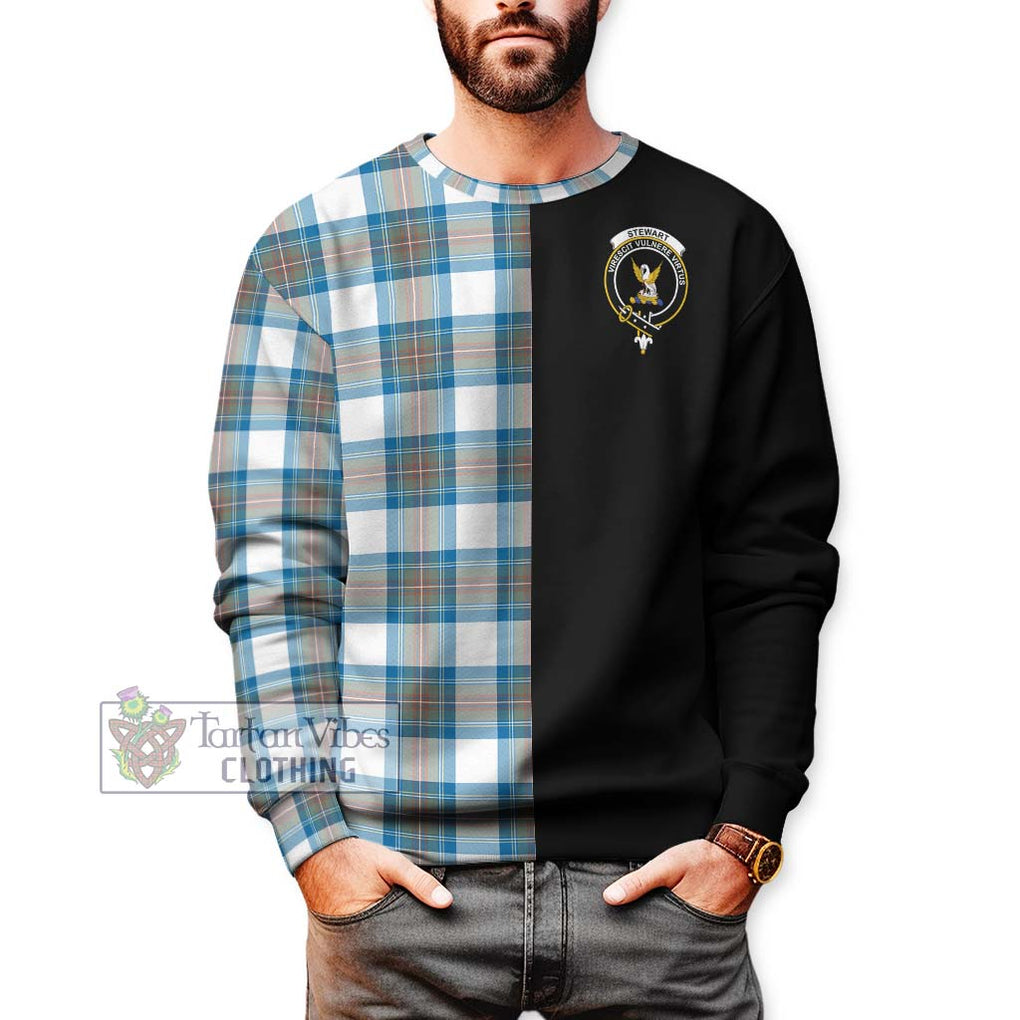 Stewart Muted Blue Tartan Sweatshirt with Family Crest and Half Of Me Style Unisex - Tartanvibesclothing Shop