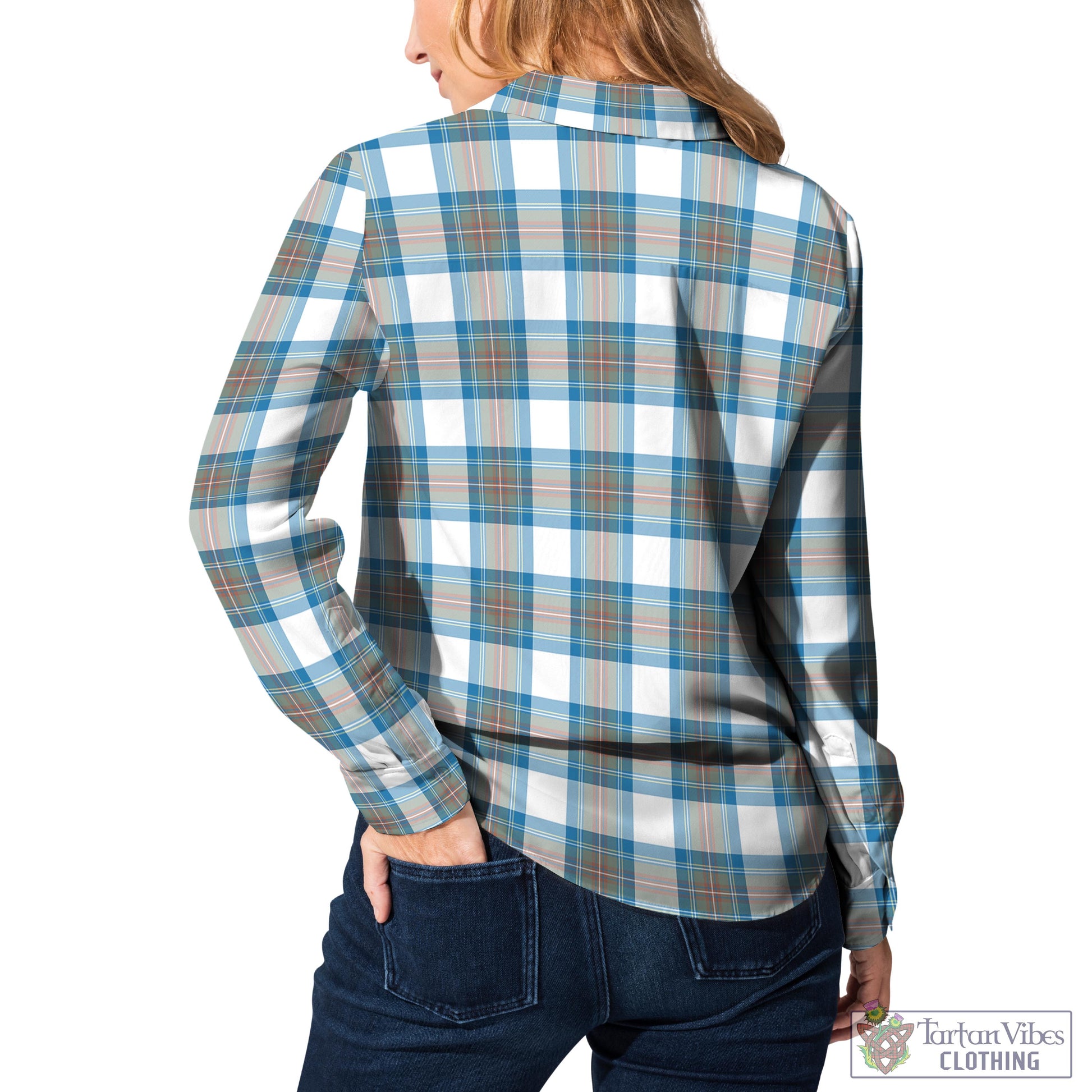 Stewart Muted Blue Tartan Womens Casual Shirt