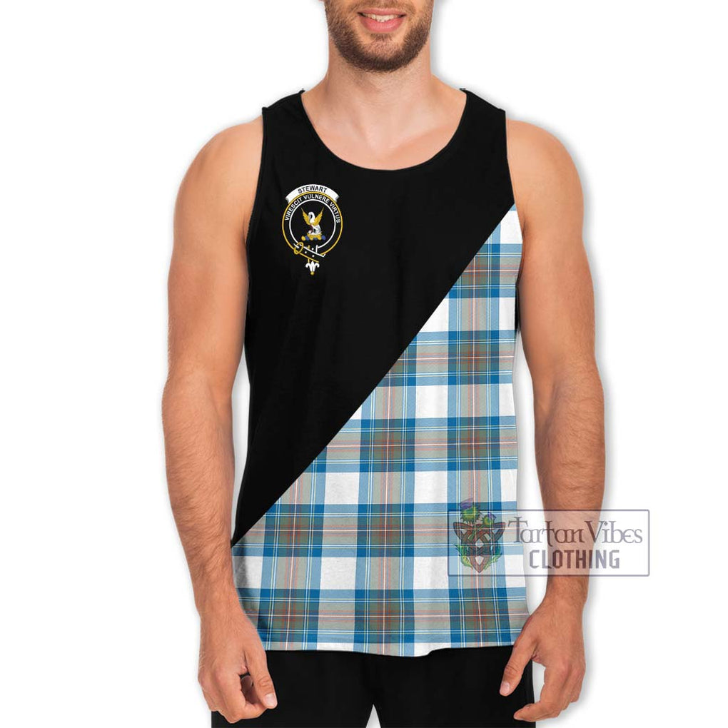 Stewart Muted Blue Tartan Men's Tank Top with Family Crest and Military Logo Style Men - Tartanvibesclothing Shop