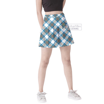 Stewart Muted Blue Tartan Women's Plated Mini Skirt Cross Style