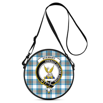 Stewart Muted Blue Tartan Round Satchel Bags with Family Crest