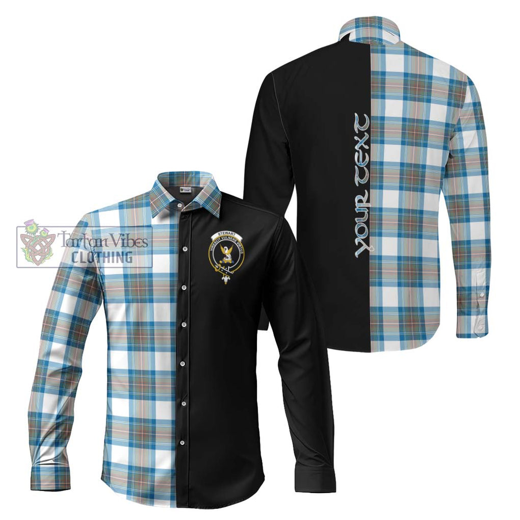 Stewart Muted Blue Tartan Long Sleeve Button Shirt with Family Crest and Half Of Me Style Men's Shirt S - Tartanvibesclothing Shop