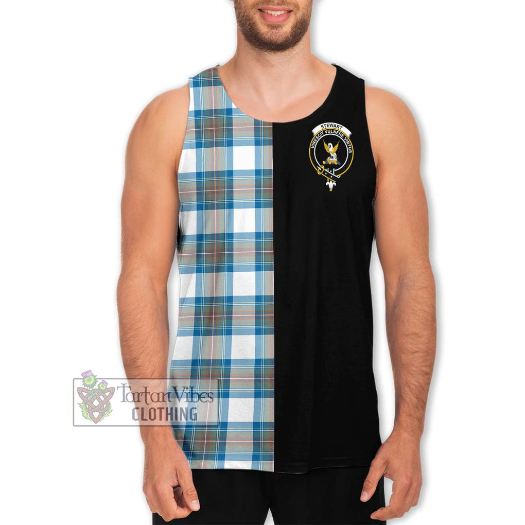 Stewart Muted Blue Tartan Men's Tank Top with Family Crest and Half Of Me Style Men - Tartanvibesclothing Shop