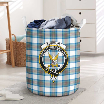 Stewart Muted Blue Tartan Laundry Basket with Family Crest