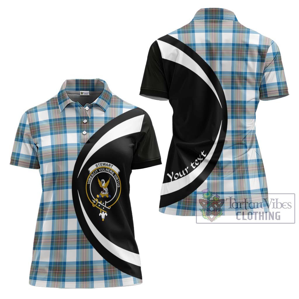 Stewart Muted Blue Tartan Women's Polo Shirt with Family Crest Circle Style Women - Tartan Vibes Clothing