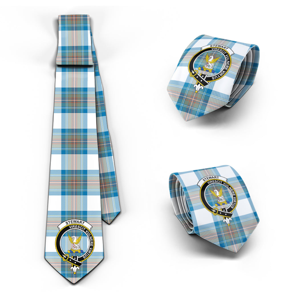 Stewart Muted Blue Tartan Classic Necktie with Family Crest Necktie One Size - Tartan Vibes Clothing