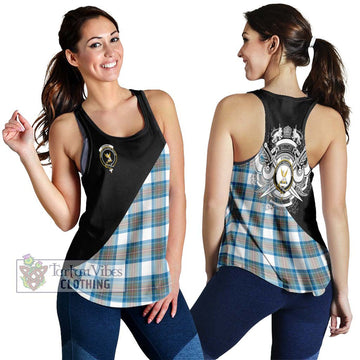 Stewart Muted Blue Tartan Women's Racerback Tanks with Family Crest and Military Logo Style