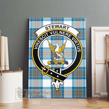 Stewart Muted Blue Tartan Canvas Print Wall Art with Family Crest