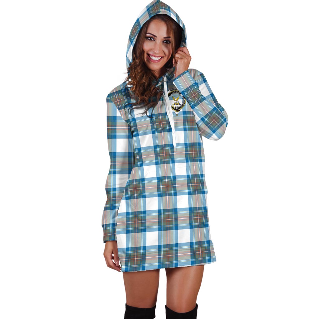 Stewart Muted Blue Tartan Hoodie Dress with Family Crest - Tartan Vibes Clothing